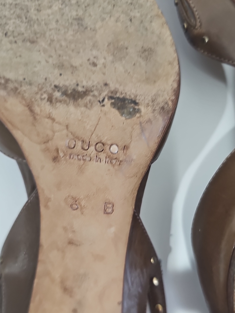 GUCCI Brown Leather Heel Size 6 Slingback Pumps pointed - Picture 7 of 14